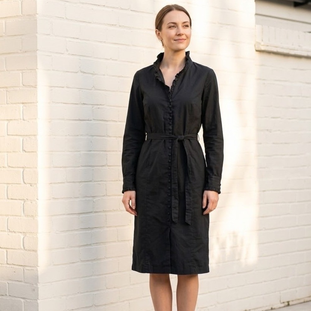 Soaked In Luxury Dress Womens Small Black Fernando Ruffle Collar Belted Cotton